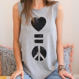 Love is Peace Love Equals Peace Grey Muscle Tee